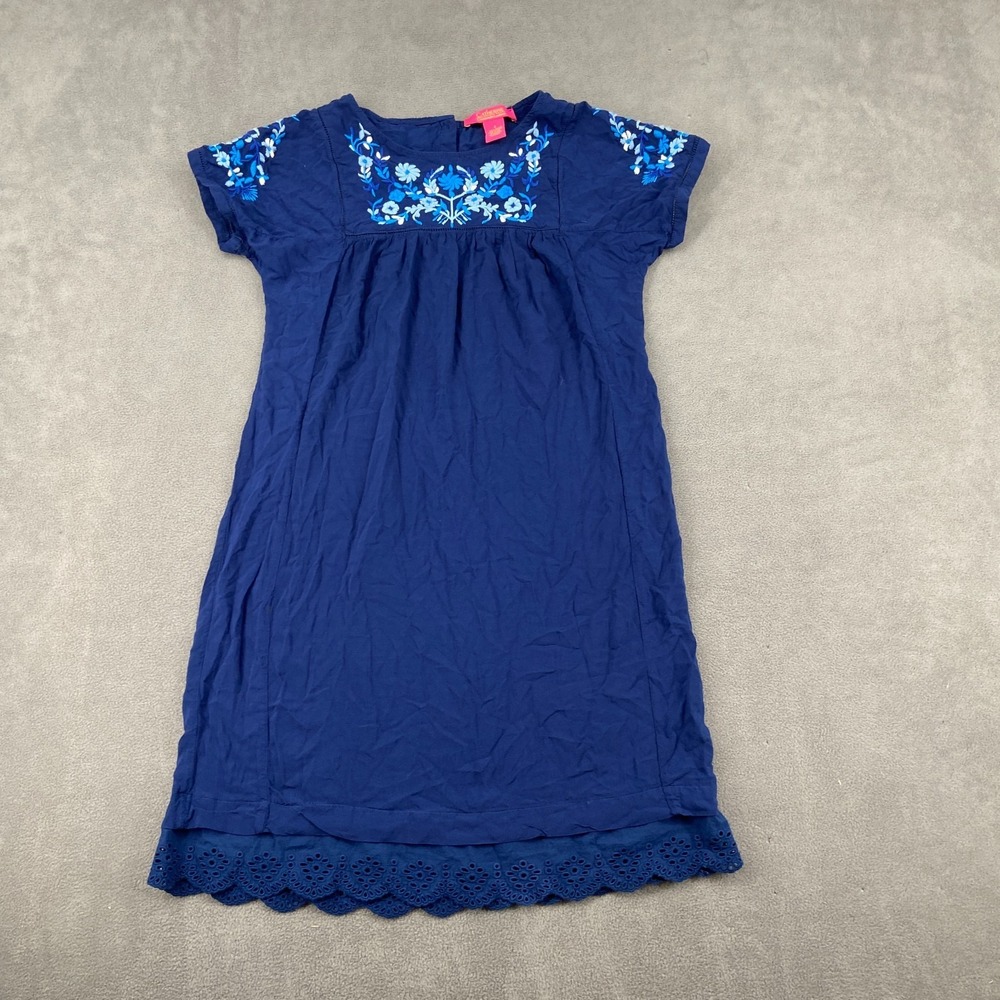 Catherine Malandrino Shift Dress Womens Small Blue Floral Embroidery Eyelet Trim
